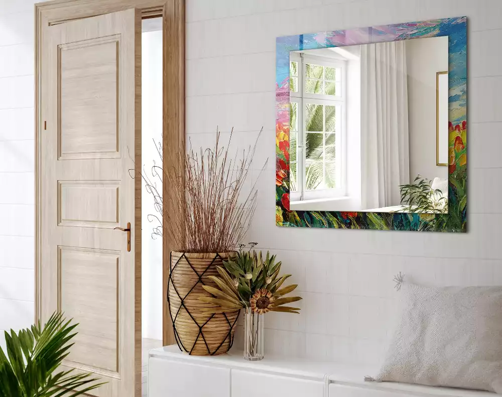 Négyszögletes díszes tükör Tulipán mező