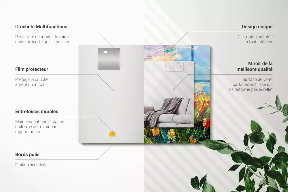 Négyszögletes díszes tükör Tulipán mező