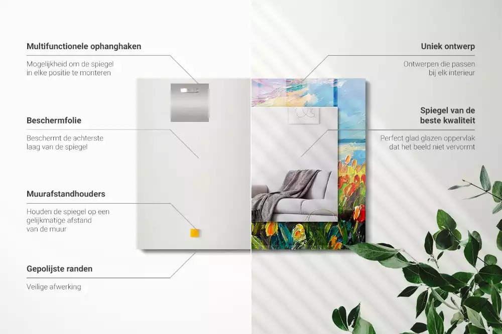 Négyszögletes díszes tükör Tulipán mező