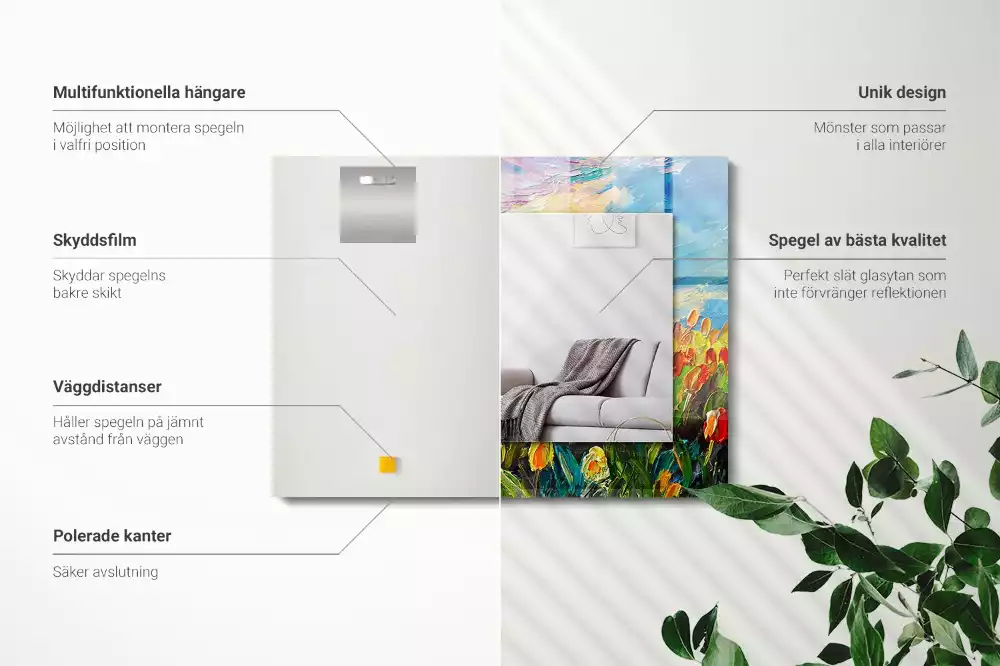 Négyszögletes díszes tükör Tulipán mező