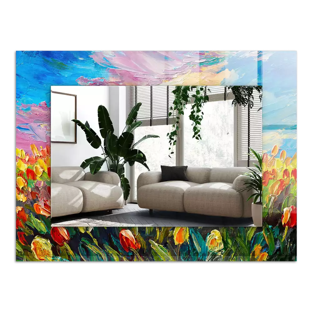 Négyszögletes díszes tükör Tulipán mező