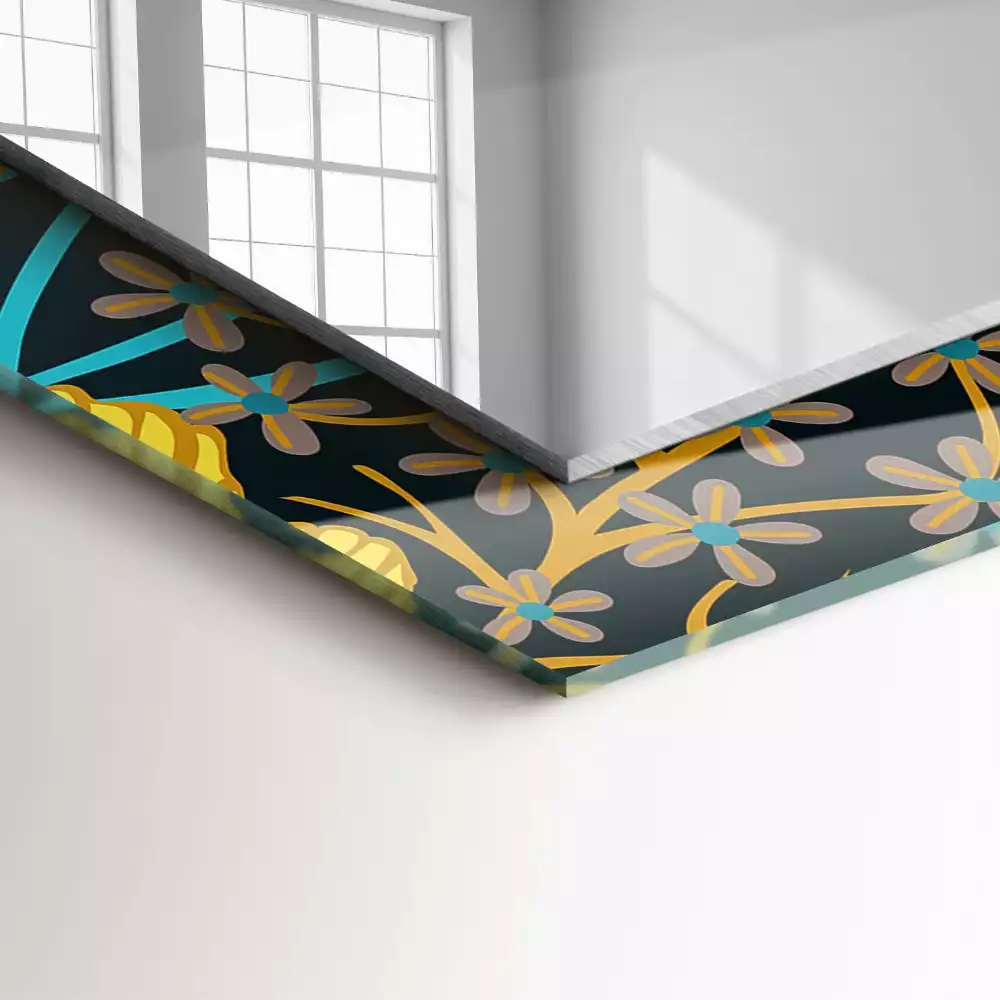 Négyszögletes díszes tükör Virágok levelei minták