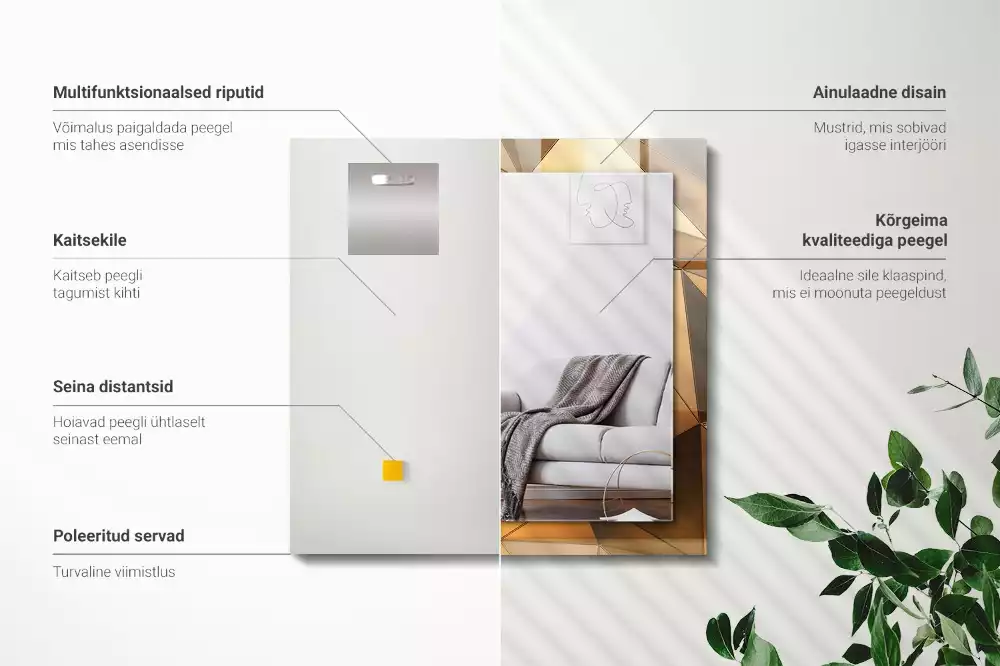 Négyszögletes díszes tükör Arany geometriai minták