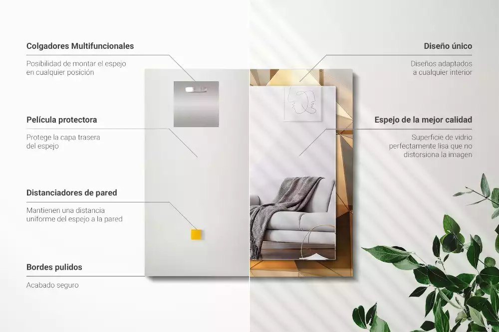 Négyszögletes díszes tükör Arany geometriai minták