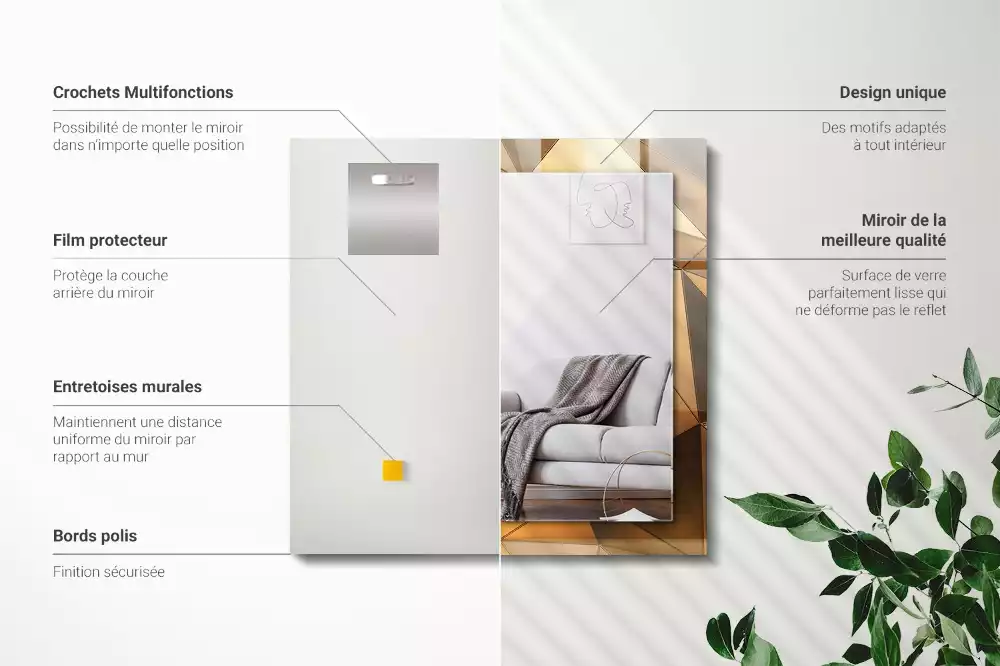 Négyszögletes díszes tükör Arany geometriai minták