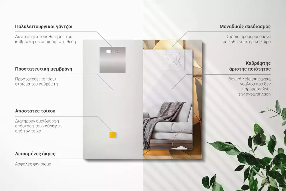 Négyszögletes díszes tükör Arany geometriai minták