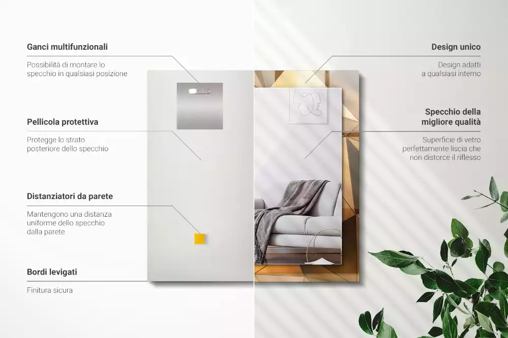 Négyszögletes díszes tükör Arany geometriai minták