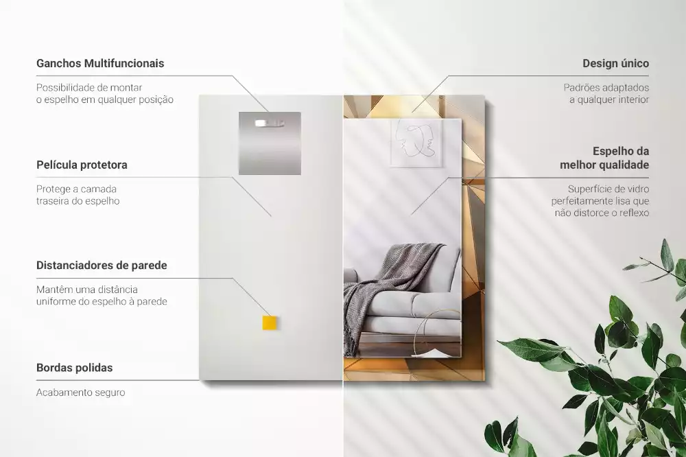 Négyszögletes díszes tükör Arany geometriai minták