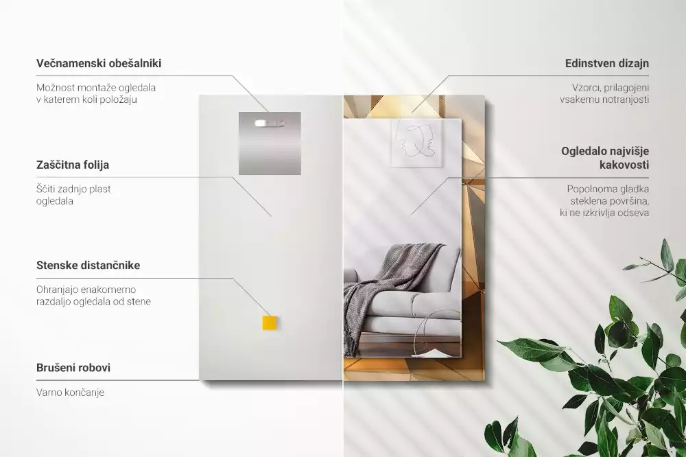 Négyszögletes díszes tükör Arany geometriai minták