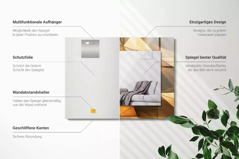 Négyszögletes díszes tükör Arany geometriai minták