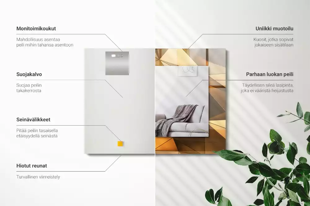 Négyszögletes díszes tükör Arany geometriai minták