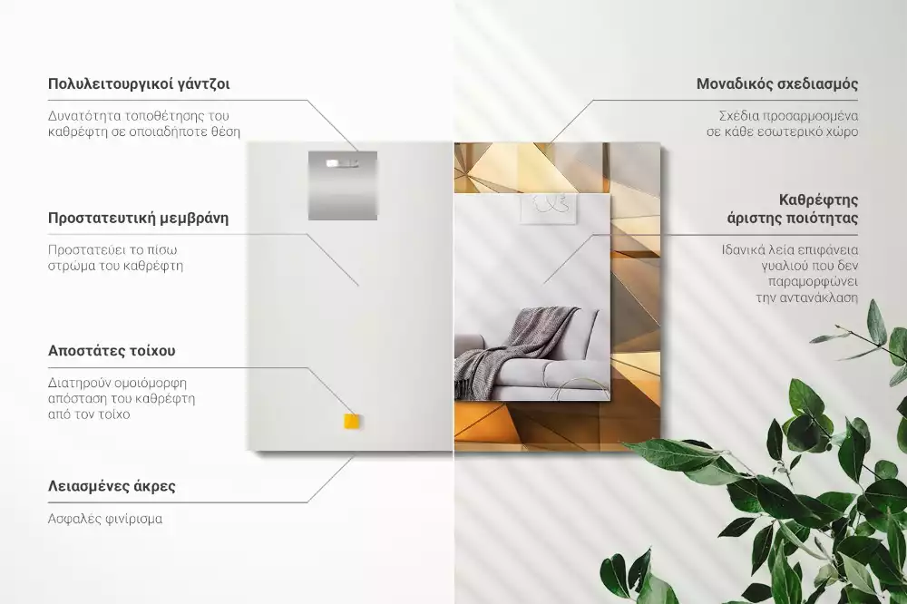 Négyszögletes díszes tükör Arany geometriai minták