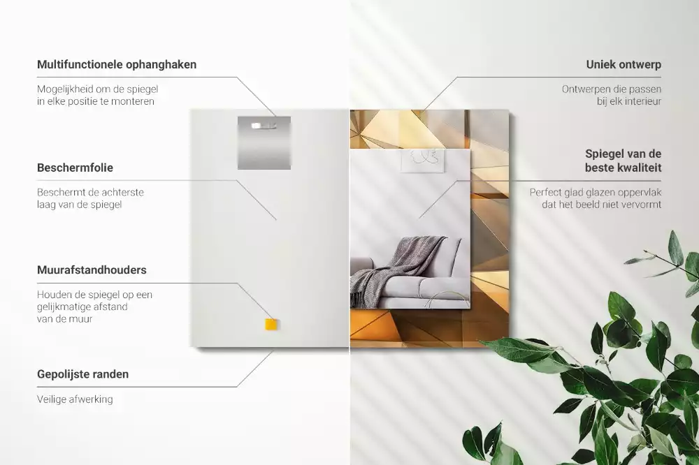 Négyszögletes díszes tükör Arany geometriai minták