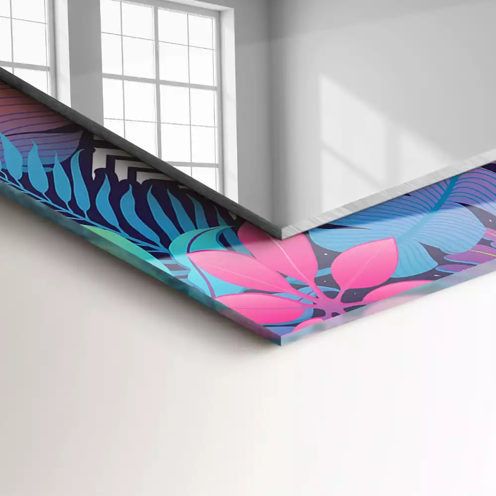 Négyszögletes díszes tükör Színes trópusi levelek