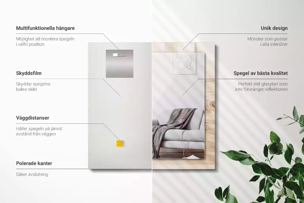 Négyszögletes díszes tükör Fa csomókkal