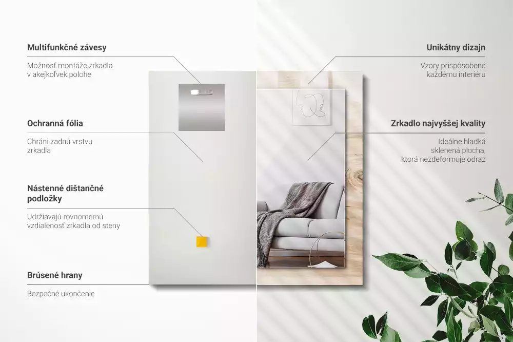 Négyszögletes díszes tükör Fa csomókkal