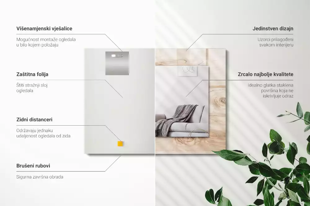 Négyszögletes díszes tükör Fa csomókkal