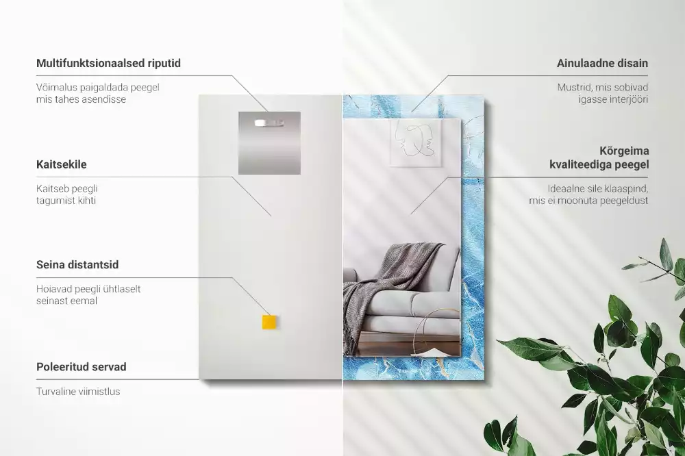 Négyszögletes díszes tükör Kék márvány mintás