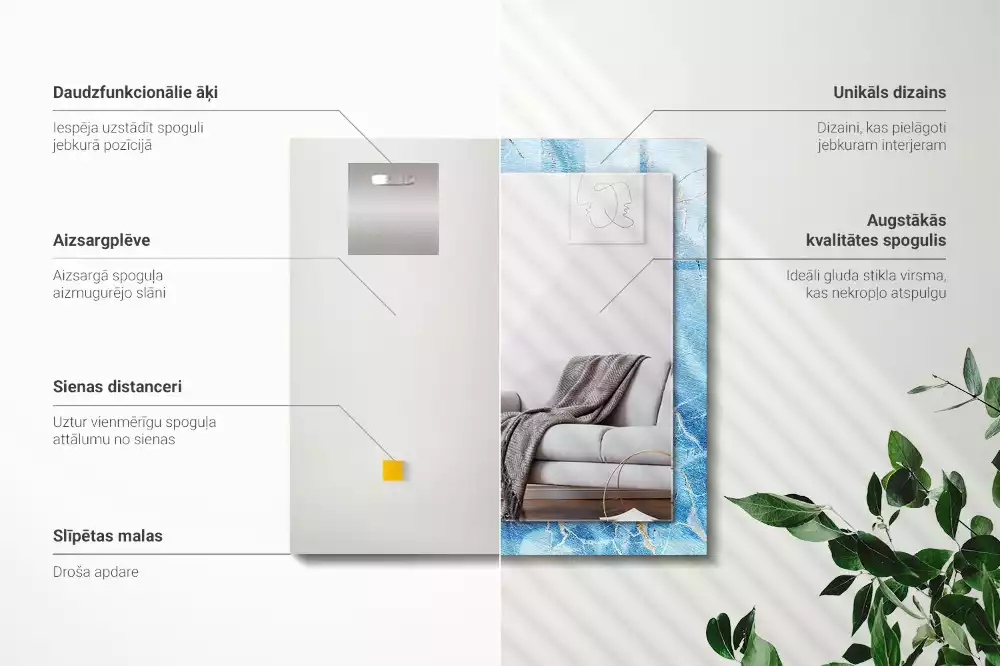 Négyszögletes díszes tükör Kék márvány mintás