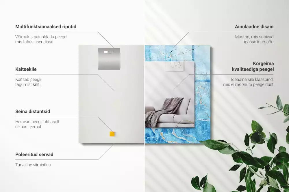 Négyszögletes díszes tükör Kék márvány mintás