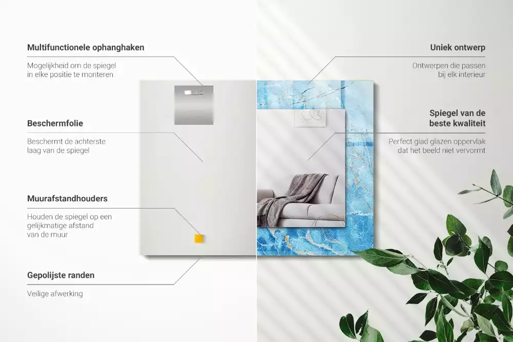 Négyszögletes díszes tükör Kék márvány mintás