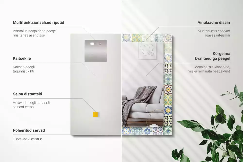 Négyszögletes díszes tükör Színes csempe minták