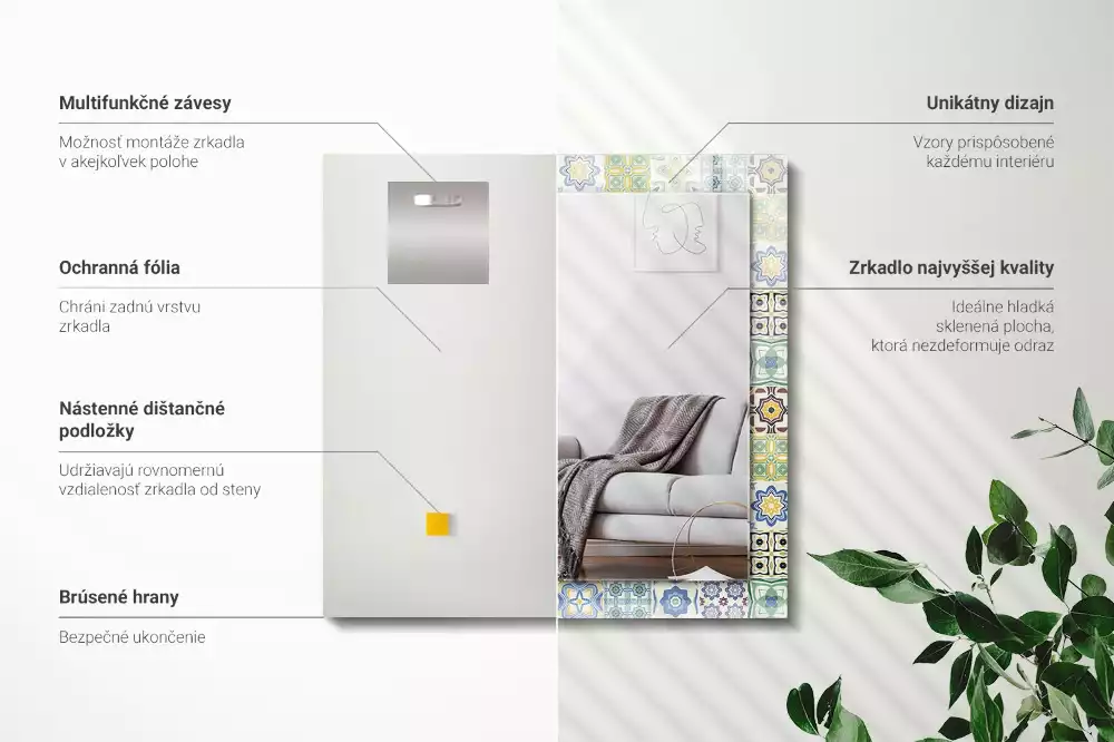 Négyszögletes díszes tükör Színes csempe minták