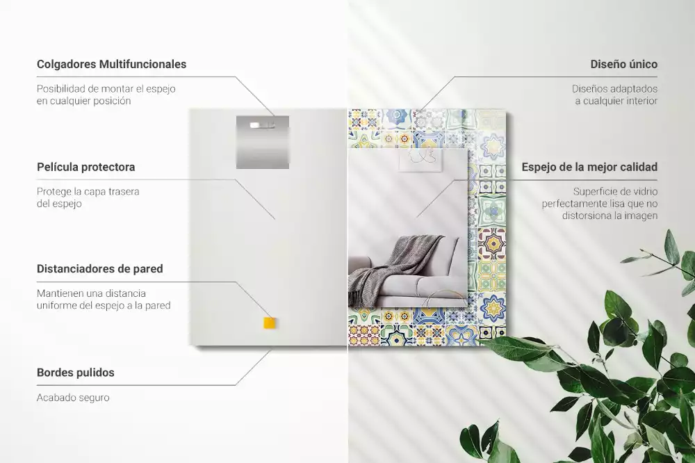 Négyszögletes díszes tükör Színes csempe minták