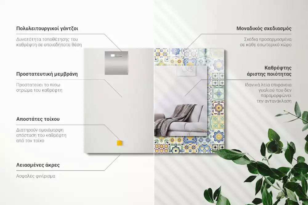 Négyszögletes díszes tükör Színes csempe minták