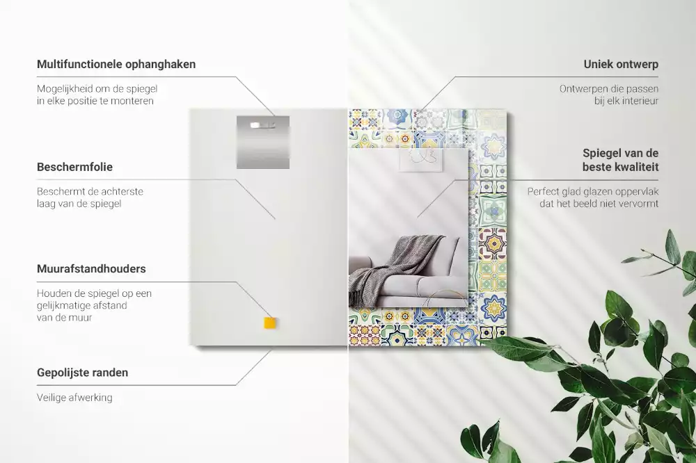 Négyszögletes díszes tükör Színes csempe minták