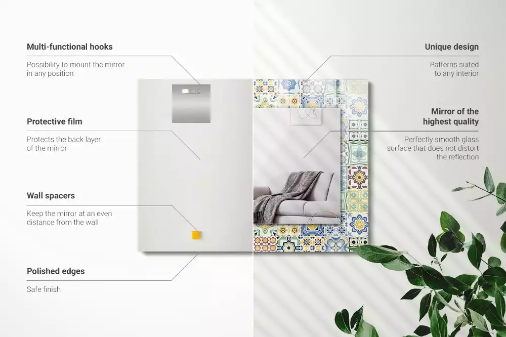 Négyszögletes díszes tükör Színes csempe minták