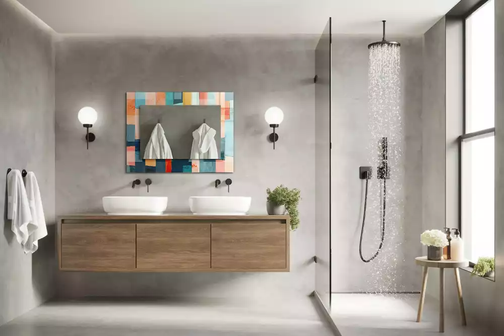 Négyszögletes díszes tükör Színes absztrakt téglalapok