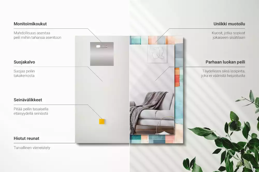 Négyszögletes díszes tükör Színes absztrakt téglalapok