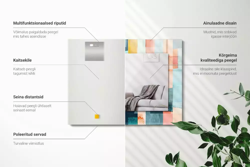 Négyszögletes díszes tükör Színes absztrakt téglalapok