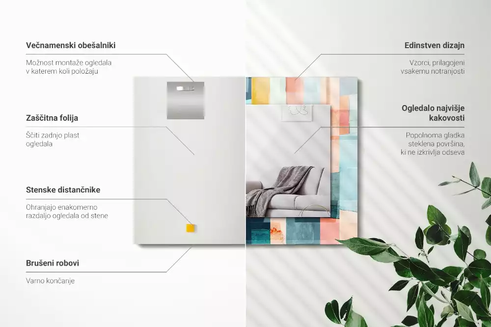 Négyszögletes díszes tükör Színes absztrakt téglalapok