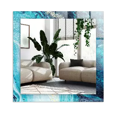 Négyszögletes díszes tükör Absztrakt kék művészet