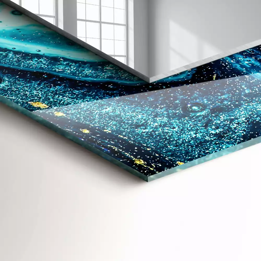 Négyszögletes díszes tükör Absztrakt kék művészet