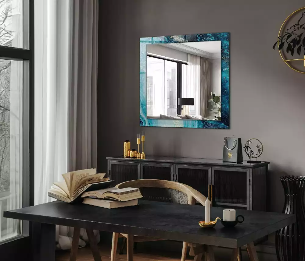 Négyszögletes díszes tükör Absztrakt kék művészet