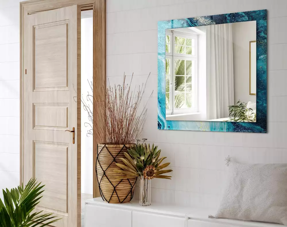Négyszögletes díszes tükör Absztrakt kék művészet
