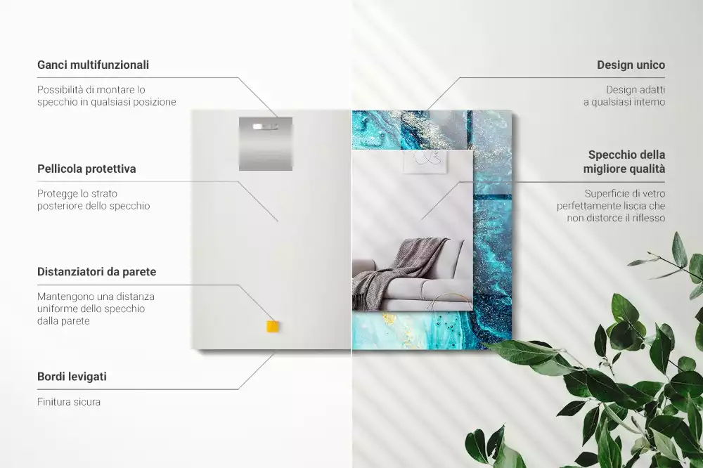 Négyszögletes díszes tükör Absztrakt kék művészet