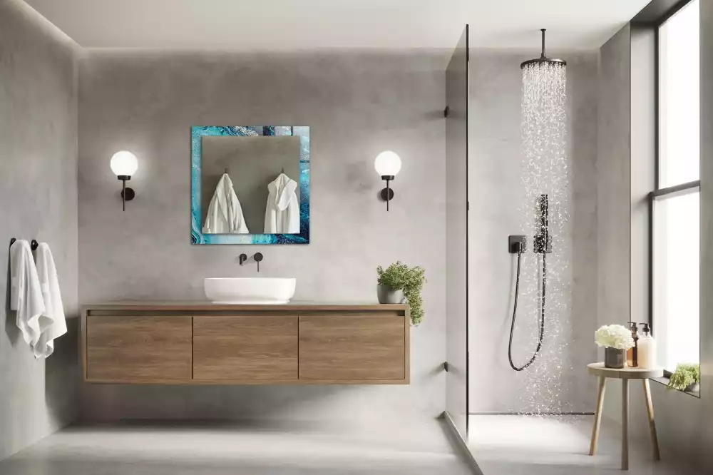 Négyszögletes díszes tükör Absztrakt kék művészet