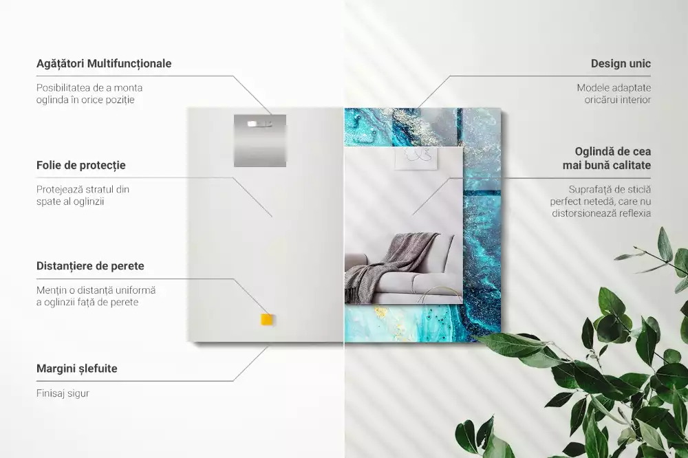 Négyszögletes díszes tükör Absztrakt kék művészet