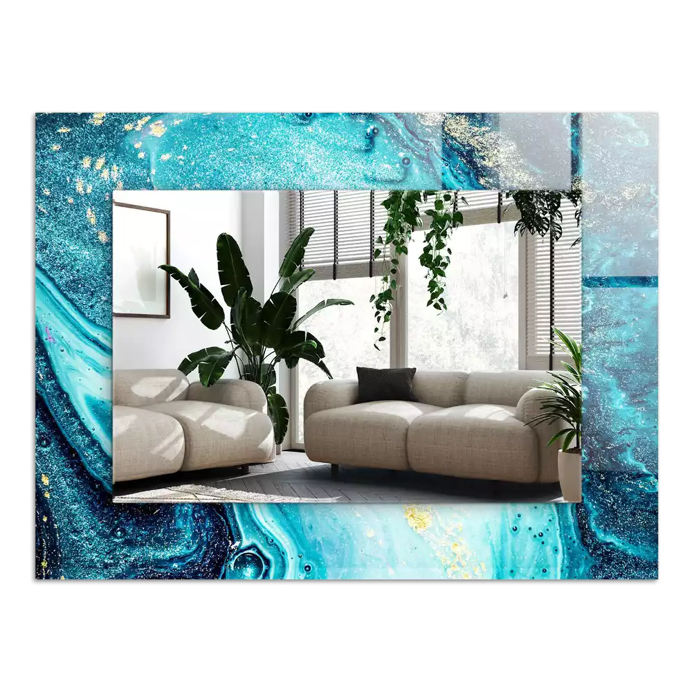 Négyszögletes díszes tükör Absztrakt kék művészet