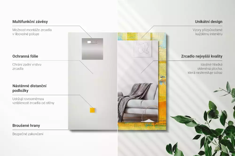 Négyszögletes díszes tükör Absztrakt olajfestmény