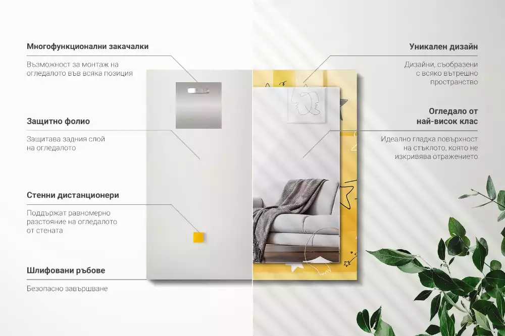 Négyszögletes díszes tükör Különböző csillagok rajzai