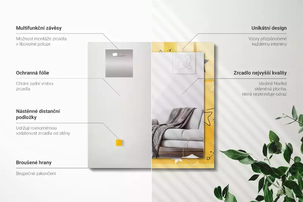 Négyszögletes díszes tükör Különböző csillagok rajzai