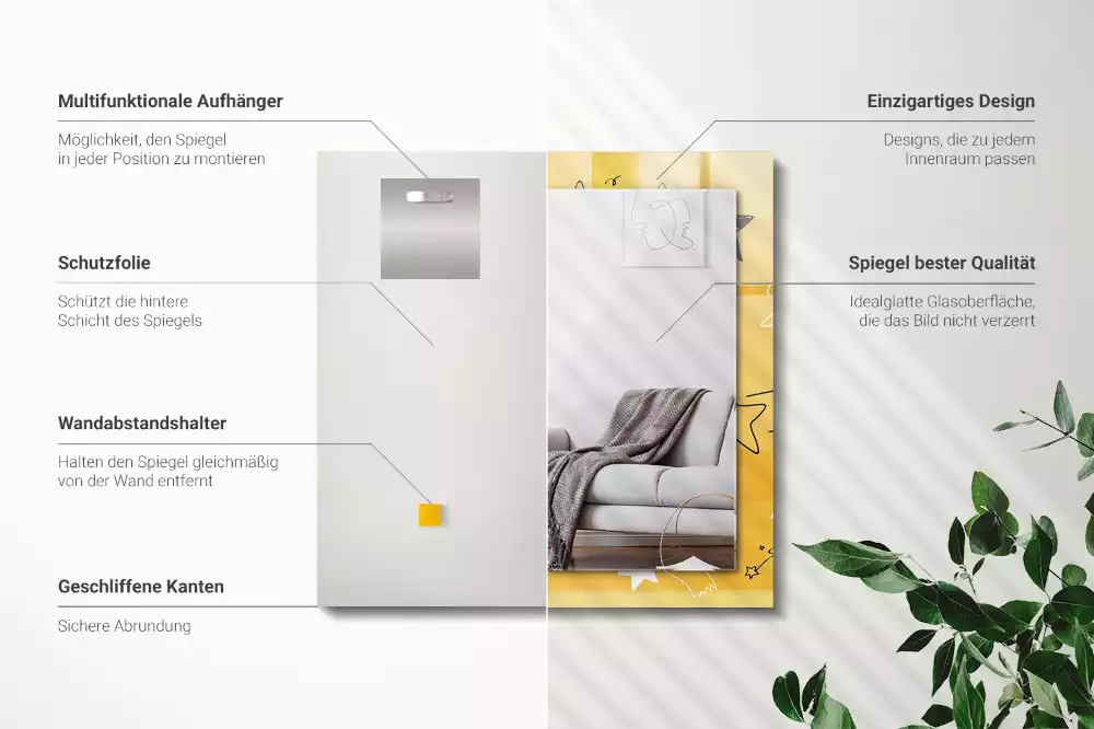 Négyszögletes díszes tükör Különböző csillagok rajzai