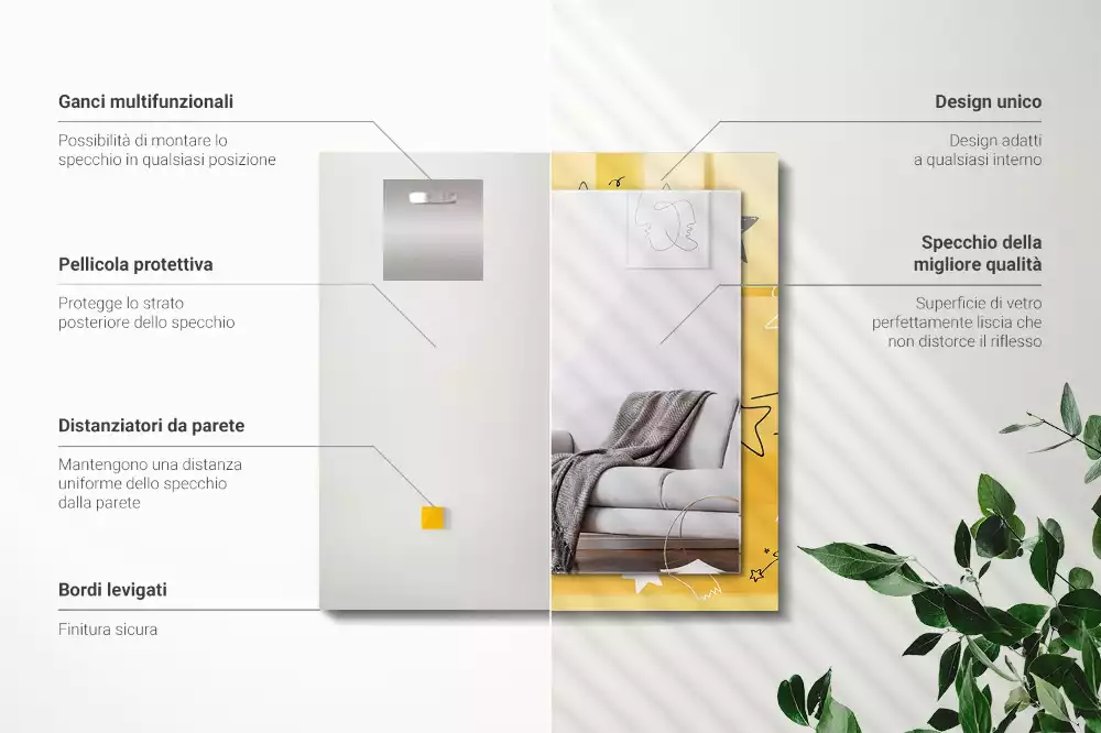 Négyszögletes díszes tükör Különböző csillagok rajzai