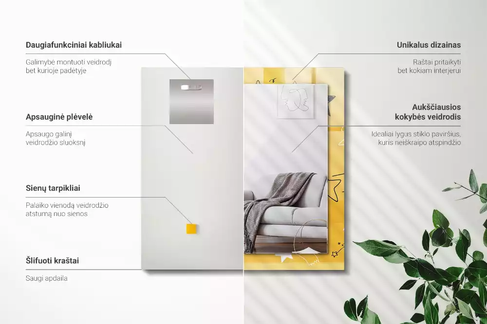 Négyszögletes díszes tükör Különböző csillagok rajzai