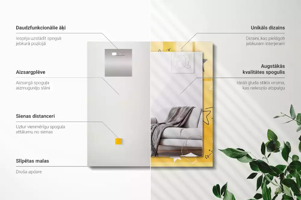 Négyszögletes díszes tükör Különböző csillagok rajzai